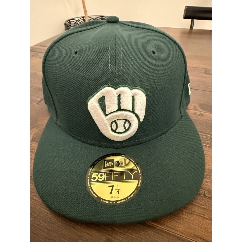 Milwaukee Brewers Green Sz 7 1/4 New Era 59Fifty Hat Fitted NWT Cap